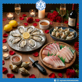 AQUABLUE 伽藍環球生蠔海鮮套餐，包含法國稚拉圖生蠔、水晶生蠔、油甘魚刺身及翡翠螺海鮮拼盤外賣